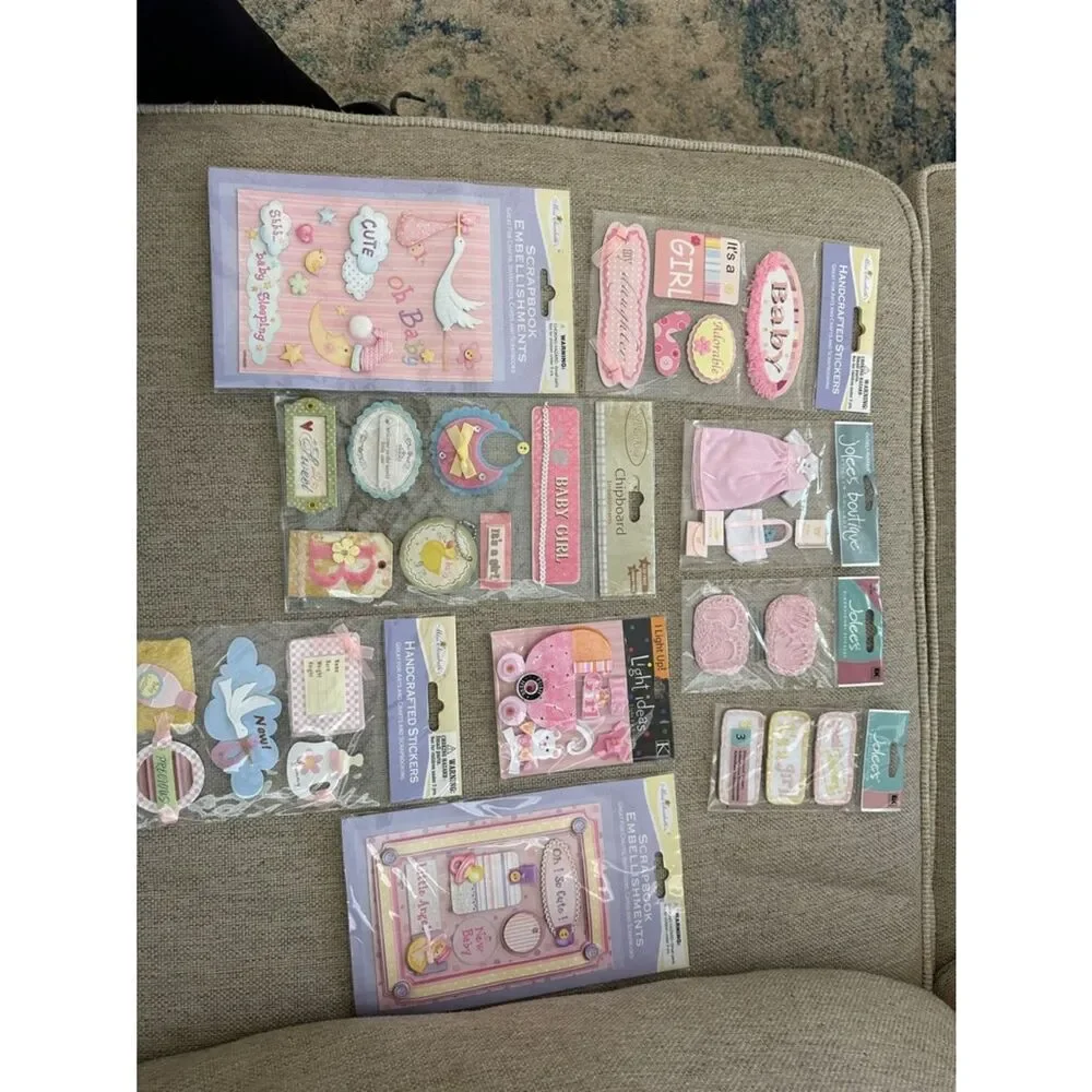 NWT Assorted Baby Girl Sticker and Embellishment Lot - Pink